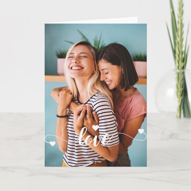 Girls White Love Script With Heart Valentine Card (Front)