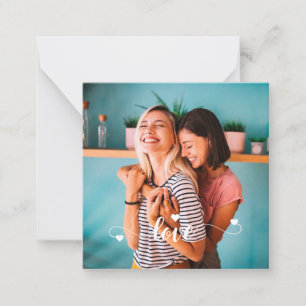 Girls White Love Script With Heart Valentine Note Card