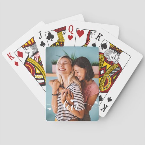 Girls White Love Script With Heart Valentine Poker Cards