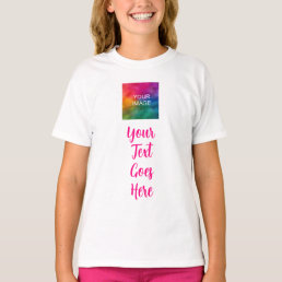 Girls White &amp; Pink Custom Image Text Name Template T-Shirt