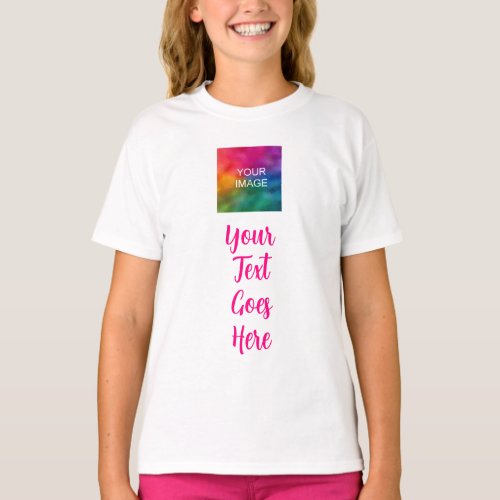 Girls White  Pink Custom Image Text Name Template T_Shirt