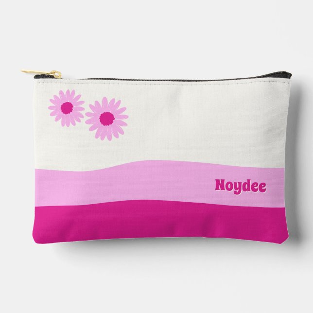 Girls white pink daisy simple  accessory pouch (Front)