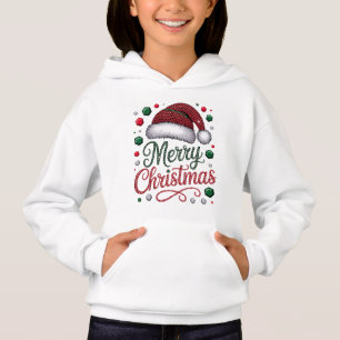 Girls’ White Pullover Hoodie with Santa Claus Desi