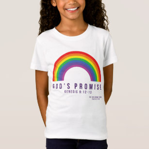 Girl's White T-Shirt Rainbow God's Promise w/Scrip