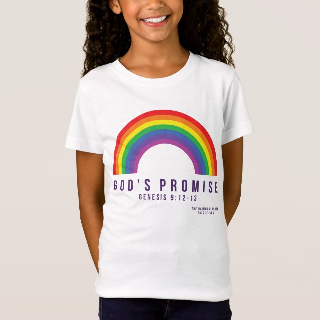 Girl's White T-Shirt Rainbow God's Promise w/Scrip (Front)