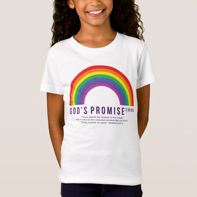 Girl's White T-Shirt Rainbow God's Promise w/Scrip (Front)