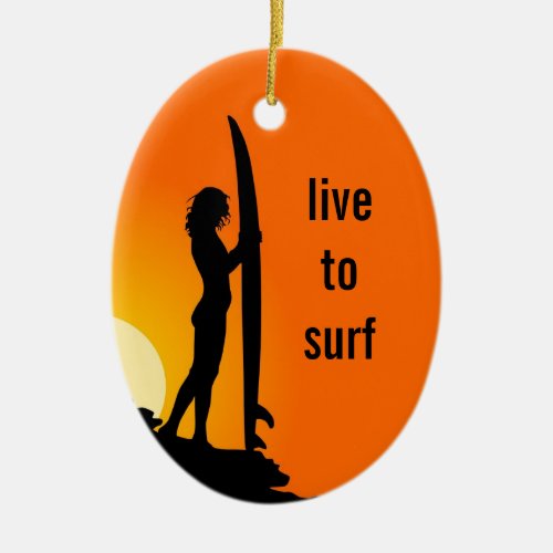 Girls Who Surf Personalized Oval Ornament