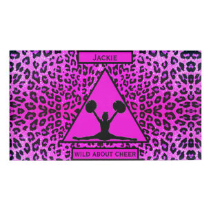 Girls "Wild About Cheer" Pink Leopard Name Tag