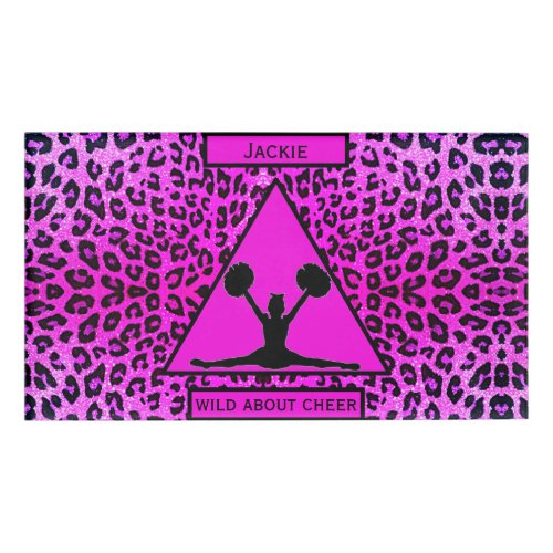 Girls Wild About Cheer Pink Leopard   Name Tag