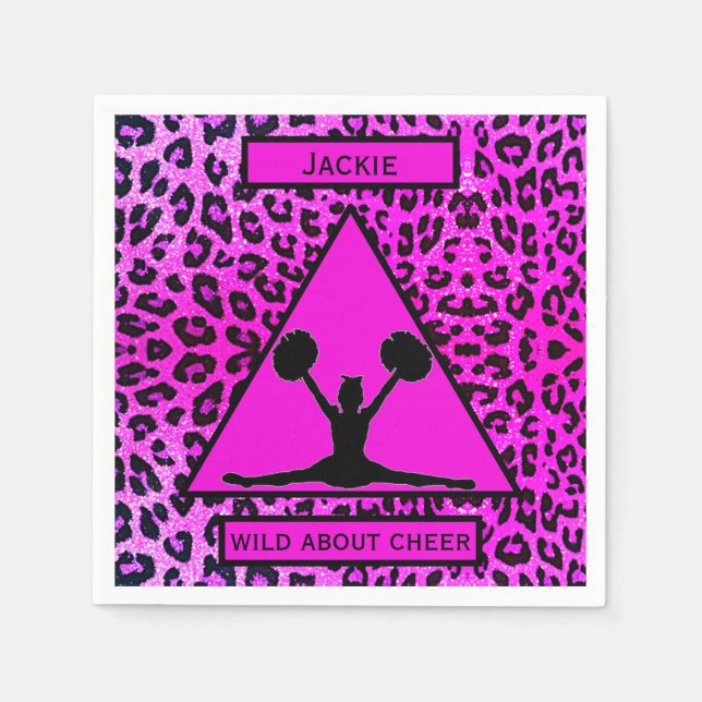Girls "Wild About Cheer" Pink Leopard   Napkins (Front)