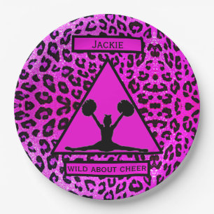 Girls "Wild About Cheer" Pink Leopard  Paper Plates