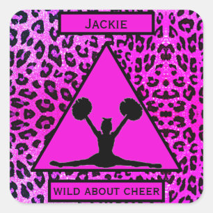 Girls "Wild About Cheer" Pink Leopard Square Sticker