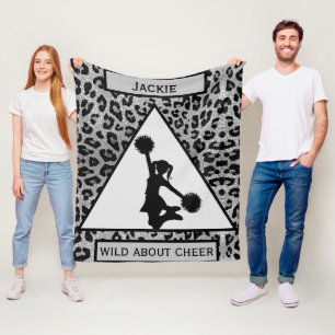 Girls "Wild About Cheer" Silver Leopard Fleece Blanket