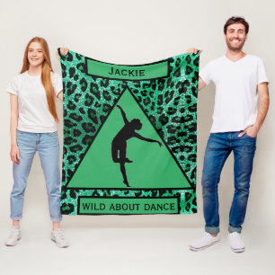 Girls "Wild About Dance" Green Leopard Fleece Blanket