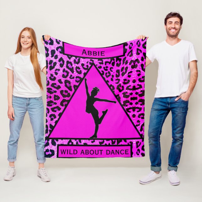 Girls "Wild About Dance" Pink Leopard Fleece Blanket (In Situ)