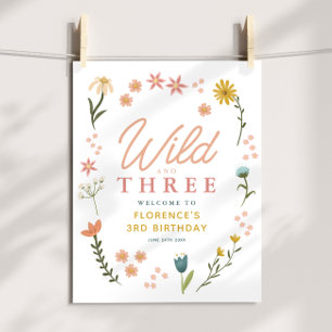 Girls Wild and Three Boho Birthday Welcome Sign