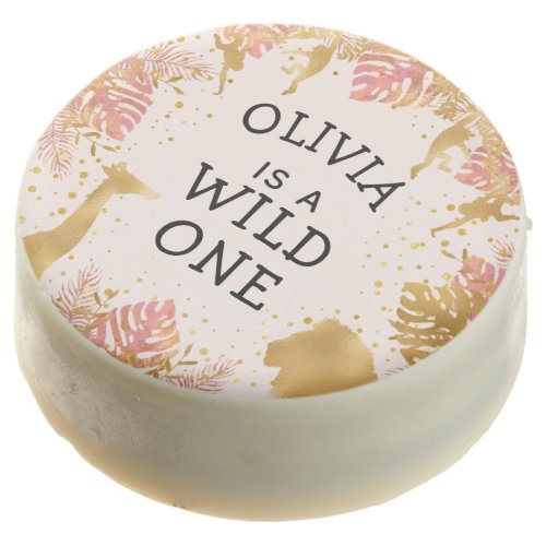 Girls Wild One 1st Birthday Party Pastel Pink Gold Chocolate Covered Oreo