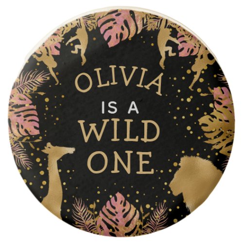 Girls Wild One 1st Birthday Party Pink Gold Black Chocolate Covered Oreo