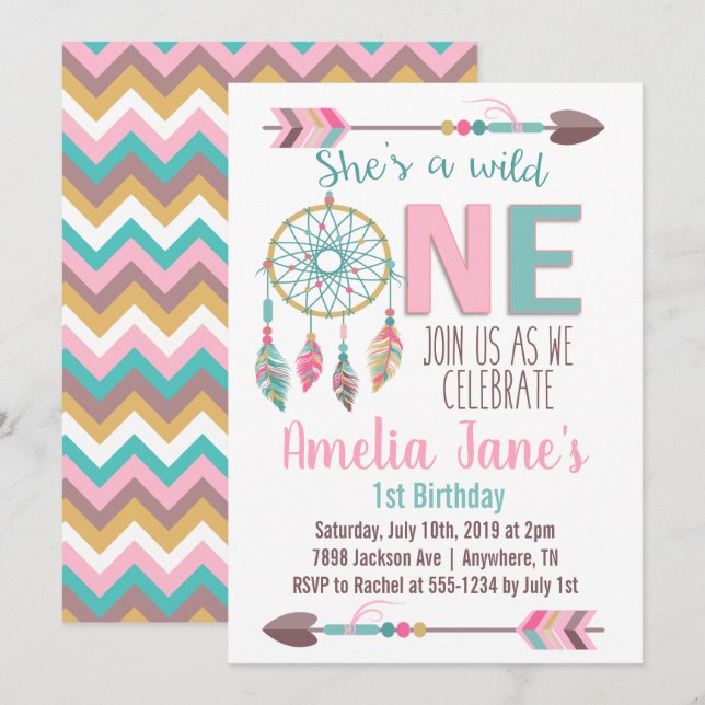 Girls Wild One First Birthday Invitation (Front/Back)