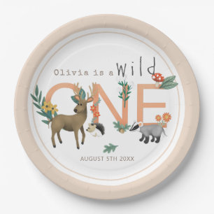 Girls Wild One Pink Woodland Animals 1st Birthday Paper Plates
