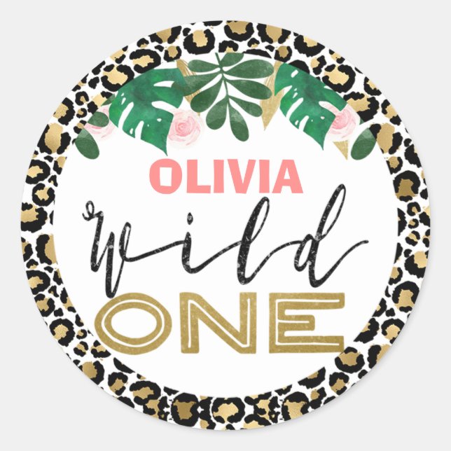 Girls Wild One Safari Birthday Sticker (Front)