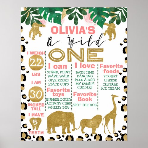 Girls Wild One Safari Themed Milestone Poster