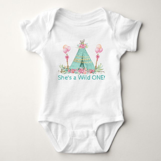 Girls Wild One Teepee 1st Birthday Shirt (Front)