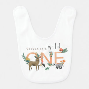 Girls Wild One Woodland Animals 1st Birthday Baby Bib