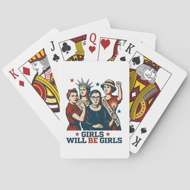 Girls Will Be Girl Feminism Women Empowerement  Poker Cards (Back)