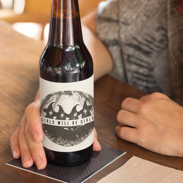 "Girls Will Be Girls | Cute Witch-Themed  Beer Bottle Label (Creator Uploaded)