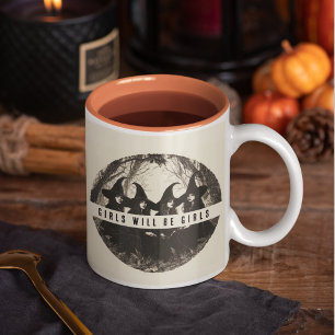 "Girls Will Be Girls   Cute Witch-Themed Halloween Coffee Mug
