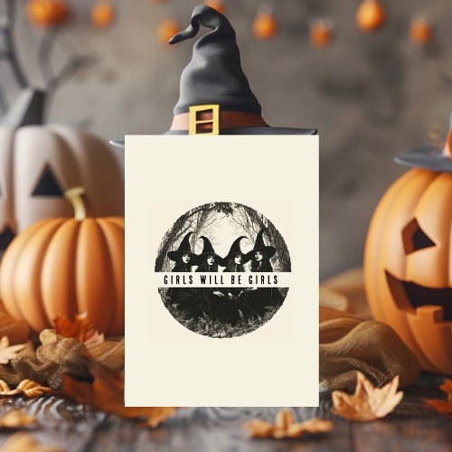 Girls Will Be Girls  Cute Witch_Themed Halloween Holiday Card