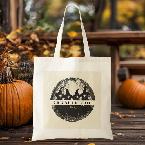 Girls Will Be Girls  Cute Witch_Themed Halloween Tote Bag