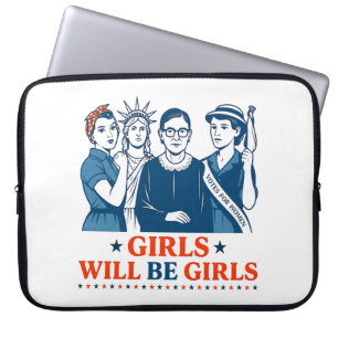 Girls Will Be Girls Patriotic Feminist 4th of July Laptop Sleeve
