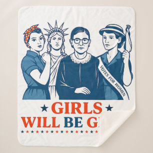 Girls Will Be Girls Patriotic Feminist 4th of July Sherpa Blanket