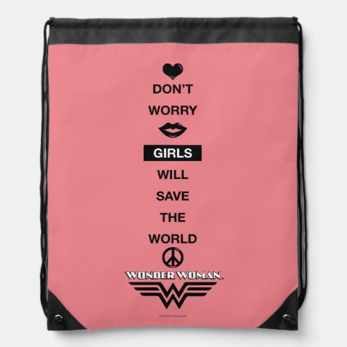 Girls Will Save The World Wonder Woman Graphic Drawstring Bag