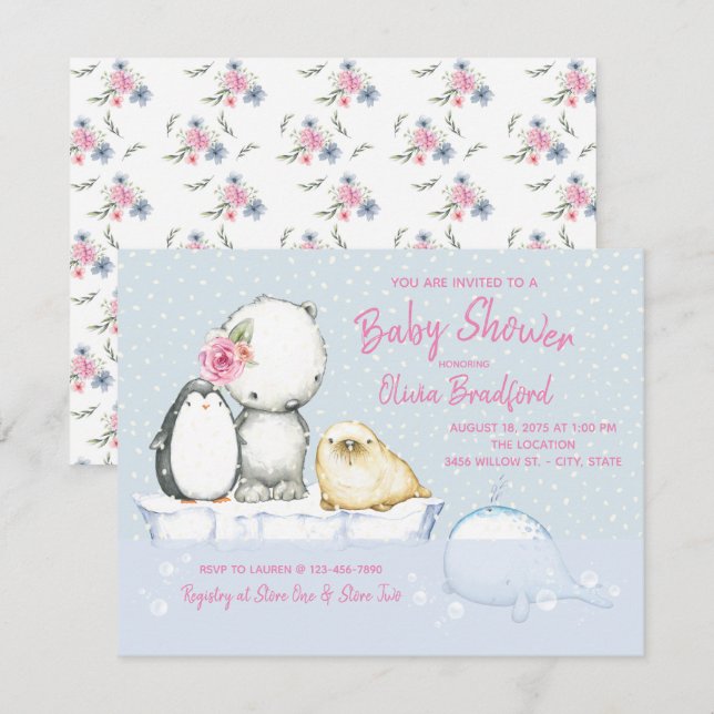 Girls Winter Baby Shower Invitations (Front/Back)