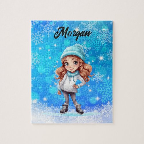 Girls Winter Ice Skate Figure Skate Snowflake Jigsaw Puzzle