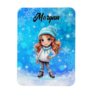 Girls Winter Ice Skate Figure Skate Snowflake Magnet