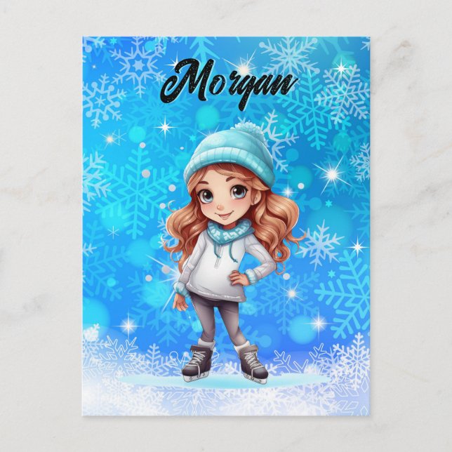 Girls Winter Ice Skate Figure Skate Snowflake Postcard (Front)