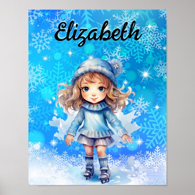 Girls Winter Ice Skate Figure Skate Snowflake Poster (Front)