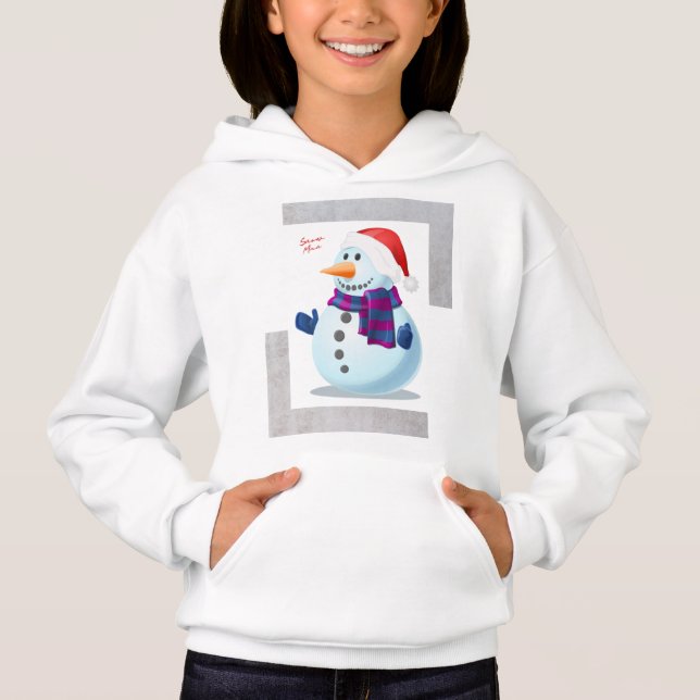 Girls Winter Snowman Graphic Hoodie for Cozy Days (Front)