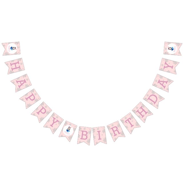 Girls Winter Wonderland Cute Penguin Pink Birthday Bunting Flags (All)