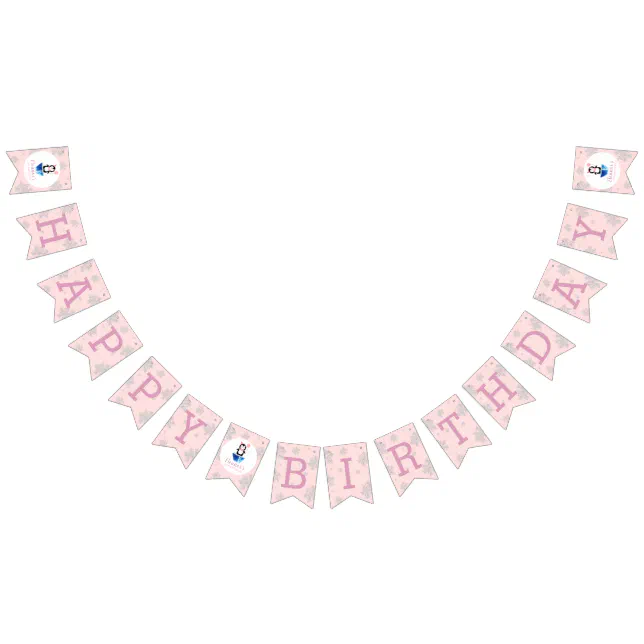 Girls Winter Wonderland Cute Penguin Pink Birthday Bunting Flags | Zazzle