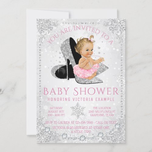 Girls Winter Wonderland Snowflakes Baby Shower Invitation