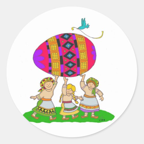 Girls with a Pysanka Classic Round Sticker
