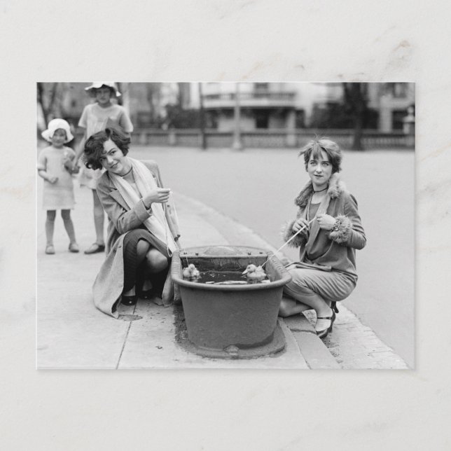Girls with Pet Ducklings, 1927 Postcard (Front)