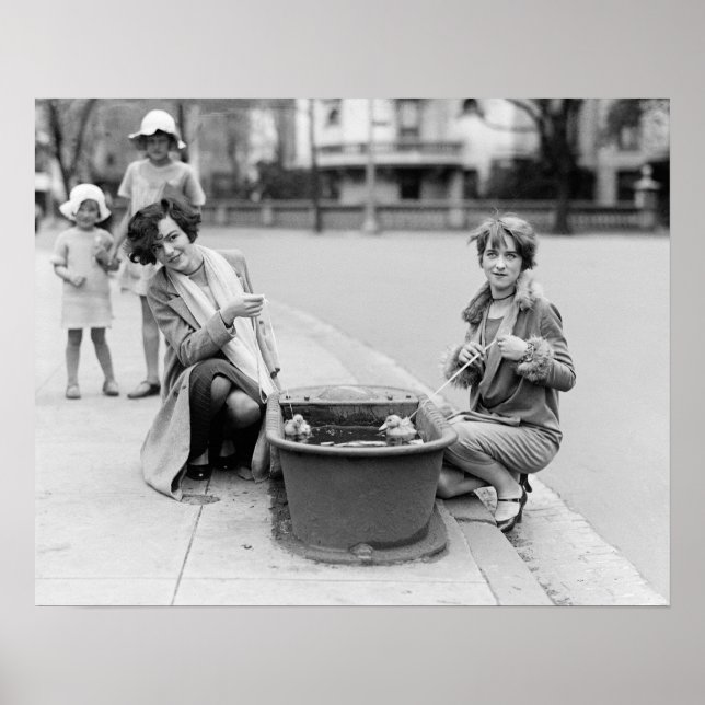 Girls with Pet Ducklings, 1927. Vintage Photo Poster (Front)