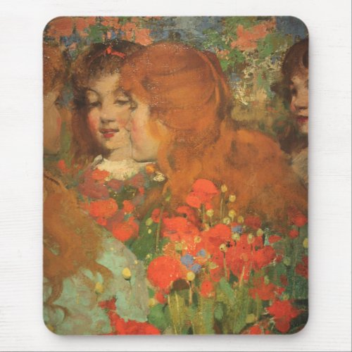 Girls With Red Poppies by George Henry Mouse Pad