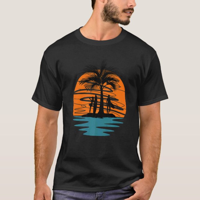 Girls With Surf Boards On Island At Sunset T-Shirt (Front)